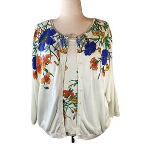 Talbots Plus Floral Twin Set Cardigan and Shell Cotton Blend